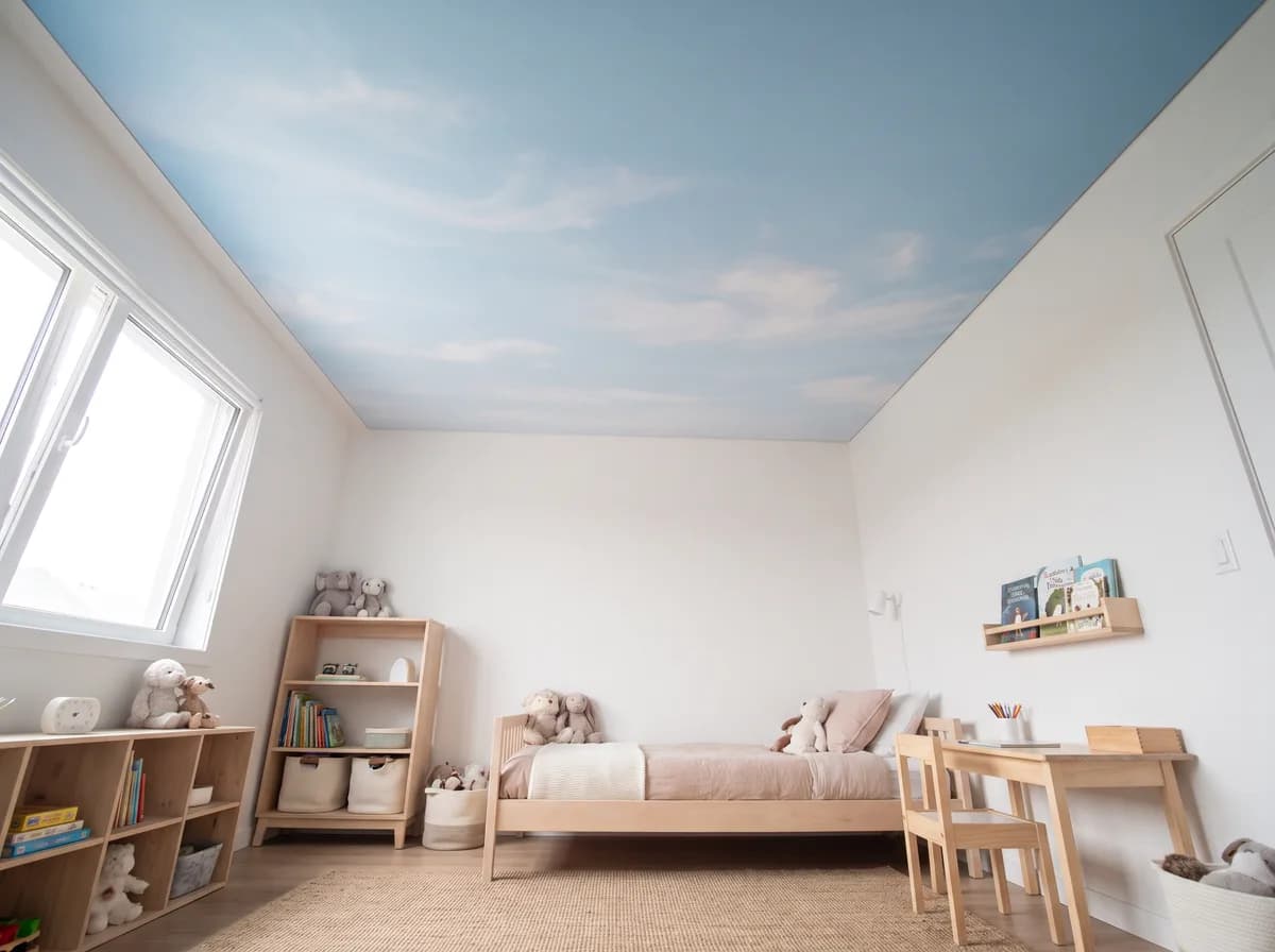 С фотопечатью натяжной потолок в интерьере